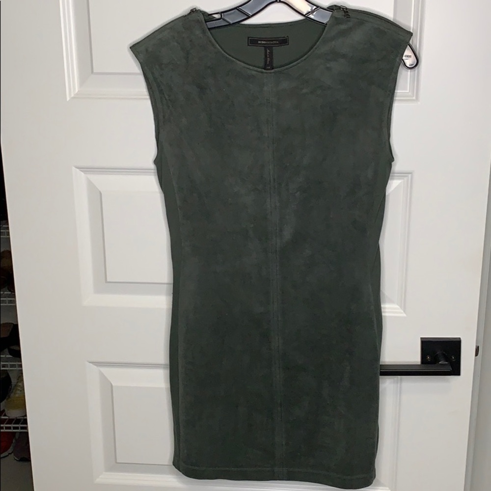 BCBG green suede shift dress